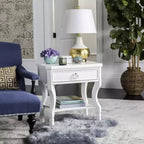 1-Drawer Nightstand, Rubberwood Bedside Table with Open Shelf and High-Gloss Iron Hardware