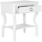 1-Drawer Nightstand, Rubberwood Bedside Table with Open Shelf and High-Gloss Iron Hardware