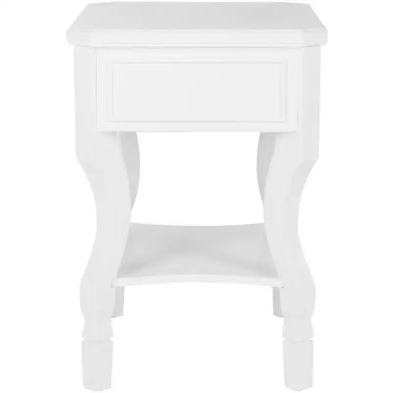 1-Drawer Nightstand, Rubberwood Bedside Table with Open Shelf and High-Gloss Iron Hardware