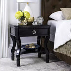 1-Drawer Nightstand, Rubberwood Bedside Table with Open Shelf and High-Gloss Iron Hardware