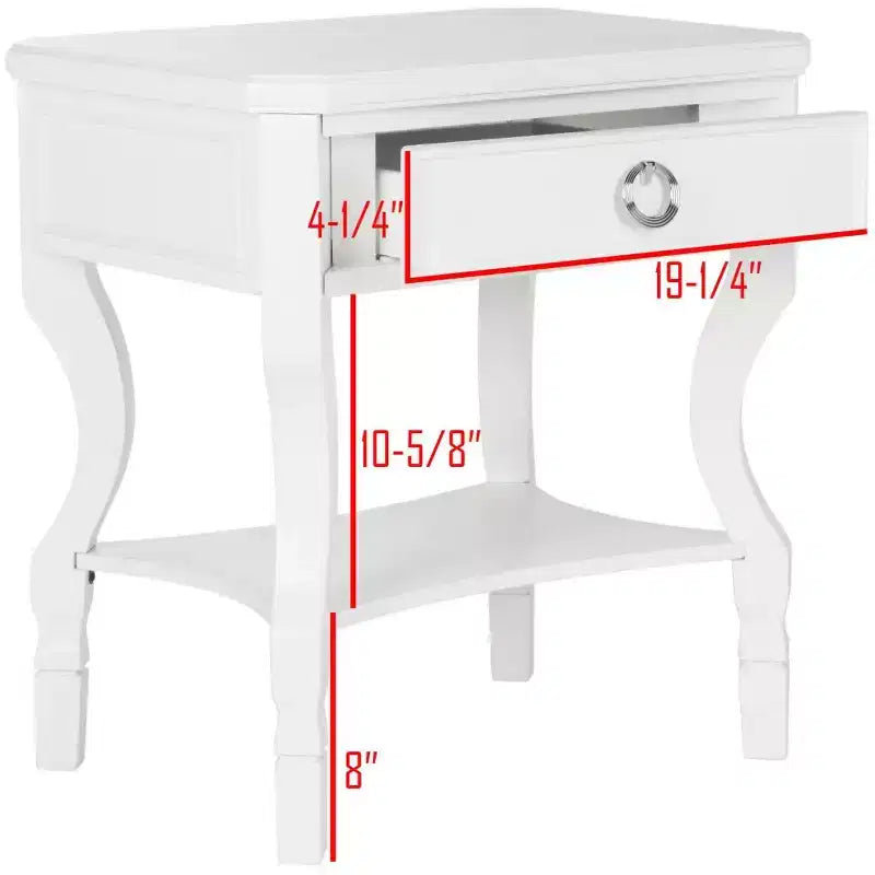 1-Drawer Nightstand, Rubberwood Bedside Table with Open Shelf and High-Gloss Iron Hardware