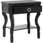 1-Drawer Nightstand, Rubberwood Bedside Table with Open Shelf and High-Gloss Iron Hardware
