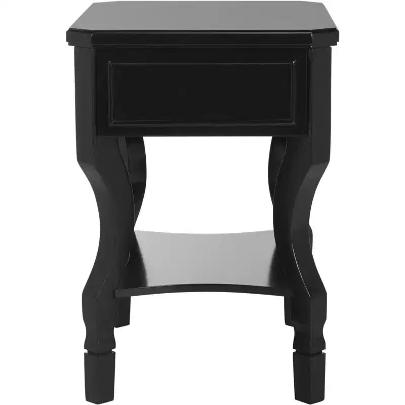 1-Drawer Nightstand, Rubberwood Bedside Table with Open Shelf and High-Gloss Iron Hardware