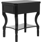 1-Drawer Nightstand, Rubberwood Bedside Table with Open Shelf and High-Gloss Iron Hardware