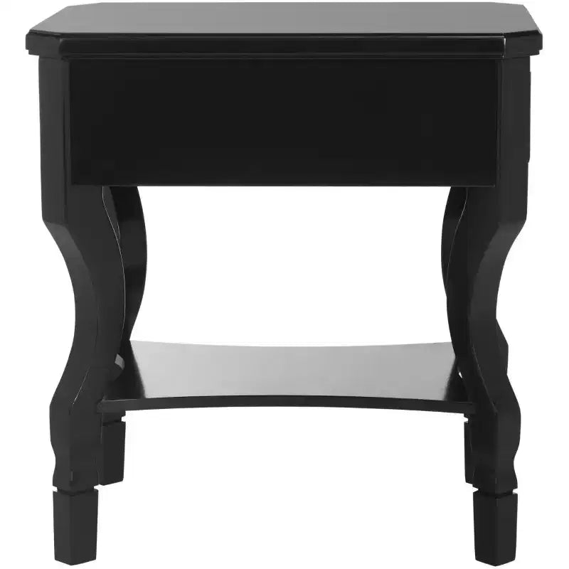 1-Drawer Nightstand, Rubberwood Bedside Table with Open Shelf and High-Gloss Iron Hardware