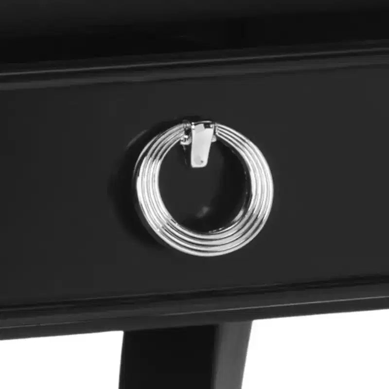 1-Drawer Nightstand, Rubberwood Bedside Table with Open Shelf and High-Gloss Iron Hardware