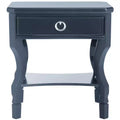 1-Drawer Nightstand, Rubberwood Bedside Table with Open Shelf and High-Gloss Iron Hardware