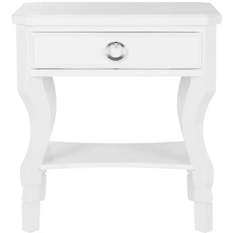 1-Drawer Nightstand, Rubberwood Bedside Table with Open Shelf and High-Gloss Iron Hardware