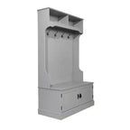 Hallway Tree with Bench Seating, 4 Double Coat Hooks, Upper Storage and Double Door Under-Bench Cabinet