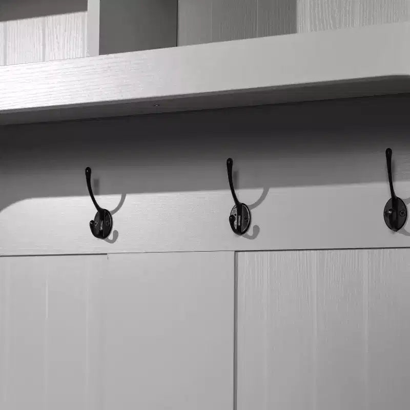 Hallway Tree with Bench Seating, 4 Double Coat Hooks, Upper Storage and Double Door Under-Bench Cabinet