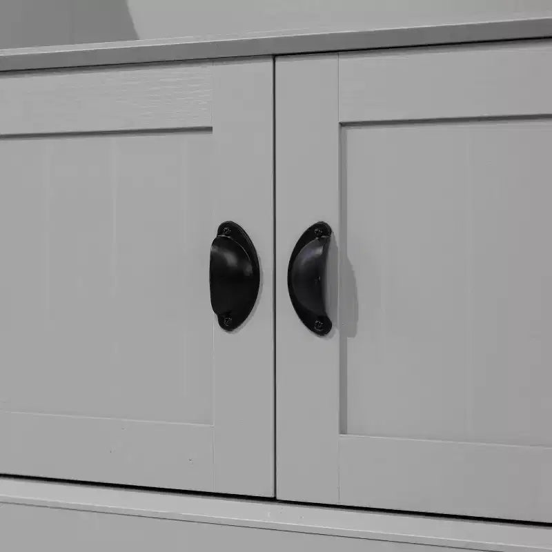 Hallway Tree with Bench Seating, 4 Double Coat Hooks, Upper Storage and Double Door Under-Bench Cabinet