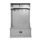 Hallway Tree with Bench Seating, 4 Double Coat Hooks, Upper Storage and Double Door Under-Bench Cabinet