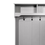 Hallway Tree with Bench Seating, 4 Double Coat Hooks, Upper Storage and Double Door Under-Bench Cabinet