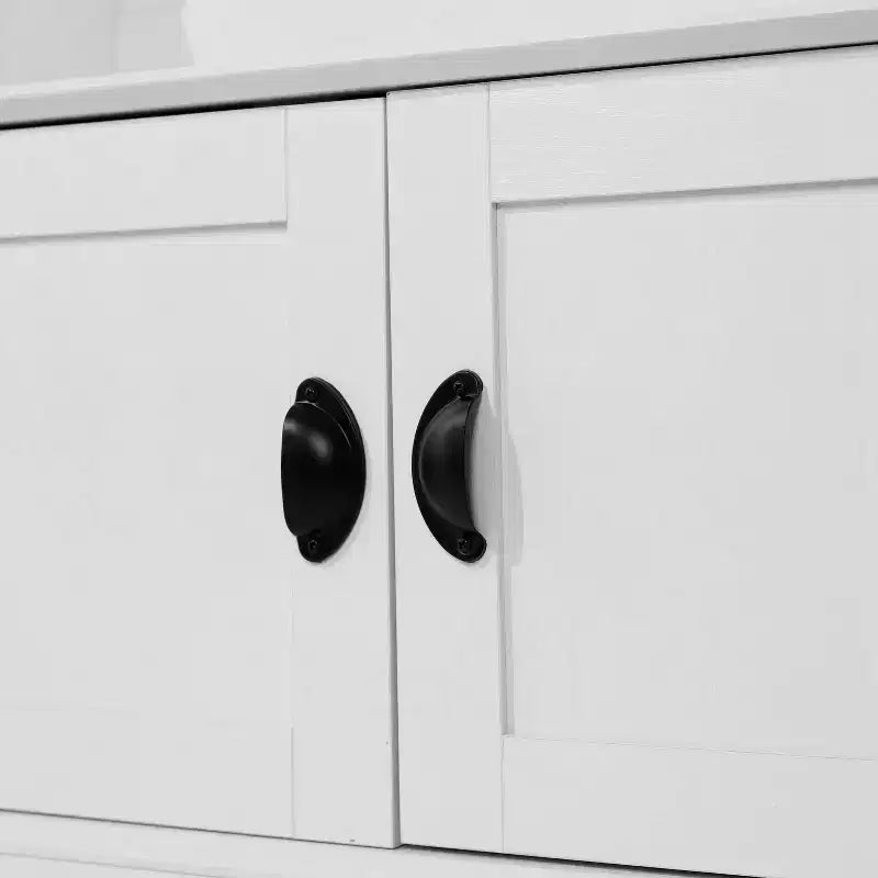 Hallway Tree with Bench Seating, 4 Double Coat Hooks, Upper Storage and Double Door Under-Bench Cabinet