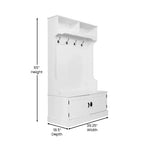 Hallway Tree with Bench Seating, 4 Double Coat Hooks, Upper Storage and Double Door Under-Bench Cabinet