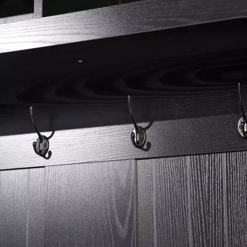 Hallway Tree with Bench Seating, 4 Double Coat Hooks, Upper Storage and Double Door Under-Bench Cabinet