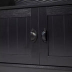 Hallway Tree with Bench Seating, 4 Double Coat Hooks, Upper Storage and Double Door Under-Bench Cabinet