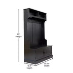 Hallway Tree with Bench Seating, 4 Double Coat Hooks, Upper Storage and Double Door Under-Bench Cabinet
