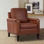 Genuine Leather Armchair with Removable Cushion and Nailhead Trims, Transitional Accent Chair