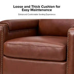 Genuine Leather Armchair with Removable Cushion and Nailhead Trims, Transitional Accent Chair