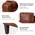 Genuine Leather Armchair with Removable Cushion and Nailhead Trims, Transitional Accent Chair