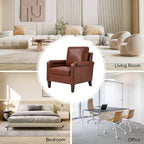 Genuine Leather Armchair with Removable Cushion and Nailhead Trims, Transitional Accent Chair
