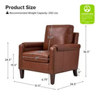 Genuine Leather Armchair with Removable Cushion and Nailhead Trims, Transitional Accent Chair