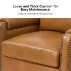 Genuine Leather Armchair with Removable Cushion and Nailhead Trims, Transitional Accent Chair