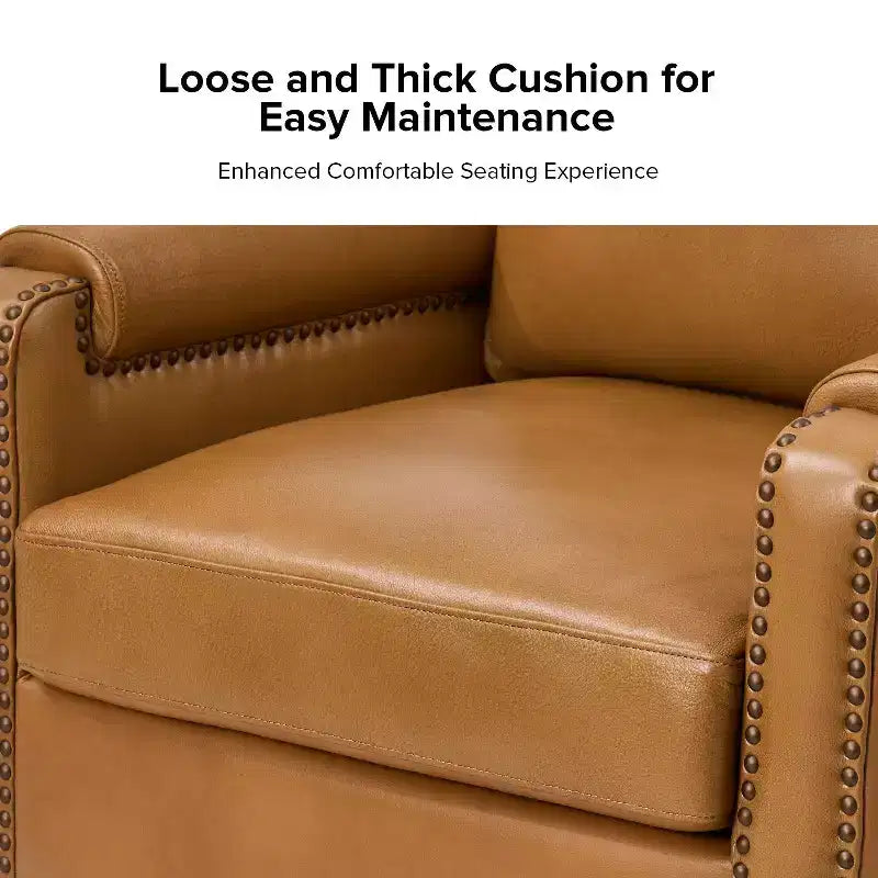 Genuine Leather Armchair with Removable Cushion and Nailhead Trims, Transitional Accent Chair