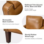 Genuine Leather Armchair with Removable Cushion and Nailhead Trims, Transitional Accent Chair