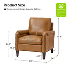 Genuine Leather Armchair with Removable Cushion and Nailhead Trims, Transitional Accent Chair