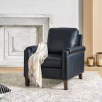 Genuine Leather Armchair with Removable Cushion and Nailhead Trims, Transitional Accent Chair