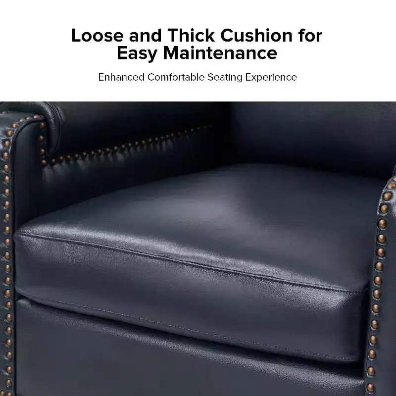 Genuine Leather Armchair with Removable Cushion and Nailhead Trims, Transitional Accent Chair
