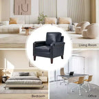 Genuine Leather Armchair with Removable Cushion and Nailhead Trims, Transitional Accent Chair