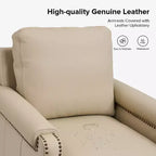 Genuine Leather Armchair with Removable Cushion and Nailhead Trims, Transitional Accent Chair