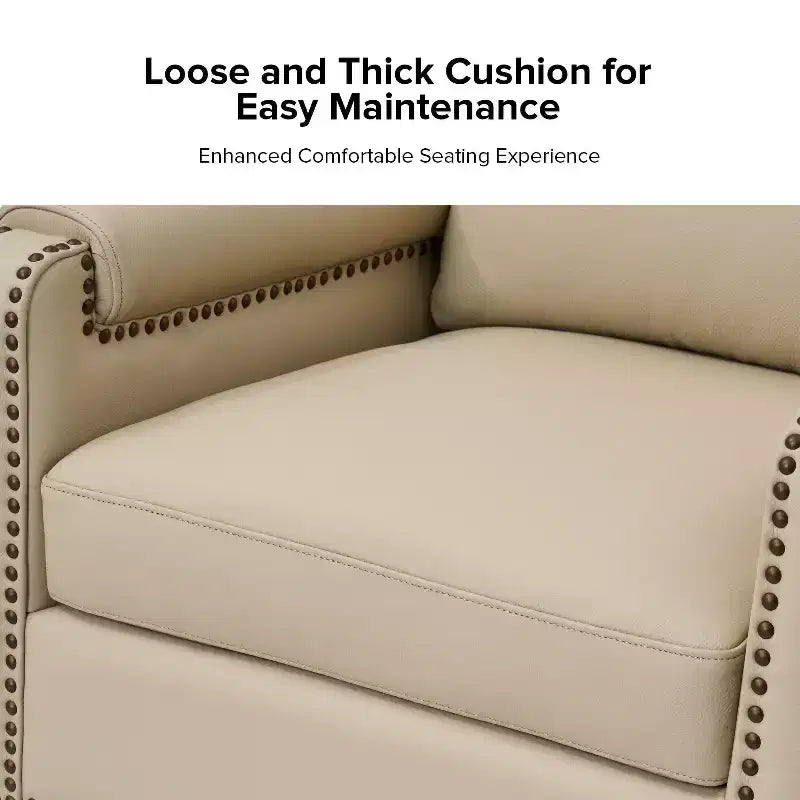 Genuine Leather Armchair with Removable Cushion and Nailhead Trims, Transitional Accent Chair
