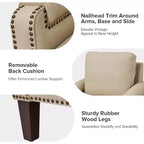 Genuine Leather Armchair with Removable Cushion and Nailhead Trims, Transitional Accent Chair