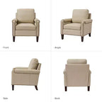 Genuine Leather Armchair with Removable Cushion and Nailhead Trims, Transitional Accent Chair