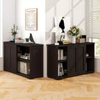 Stackable Buffet Sideboard Set of 2 with Sliding Doors & Adjustable Shelf, Brown/Black/Grey/Antique White