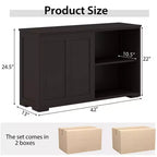 Stackable Buffet Sideboard Set of 2 with Sliding Doors & Adjustable Shelf, Brown/Black/Grey/Antique White