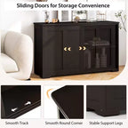 Stackable Buffet Sideboard Set of 2 with Sliding Doors & Adjustable Shelf, Brown/Black/Grey/Antique White