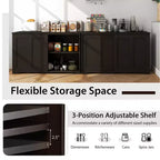 Stackable Buffet Sideboard Set of 2 with Sliding Doors & Adjustable Shelf, Brown/Black/Grey/Antique White