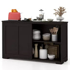 Stackable Buffet Sideboard Set of 2 with Sliding Doors & Adjustable Shelf, Brown/Black/Grey/Antique White
