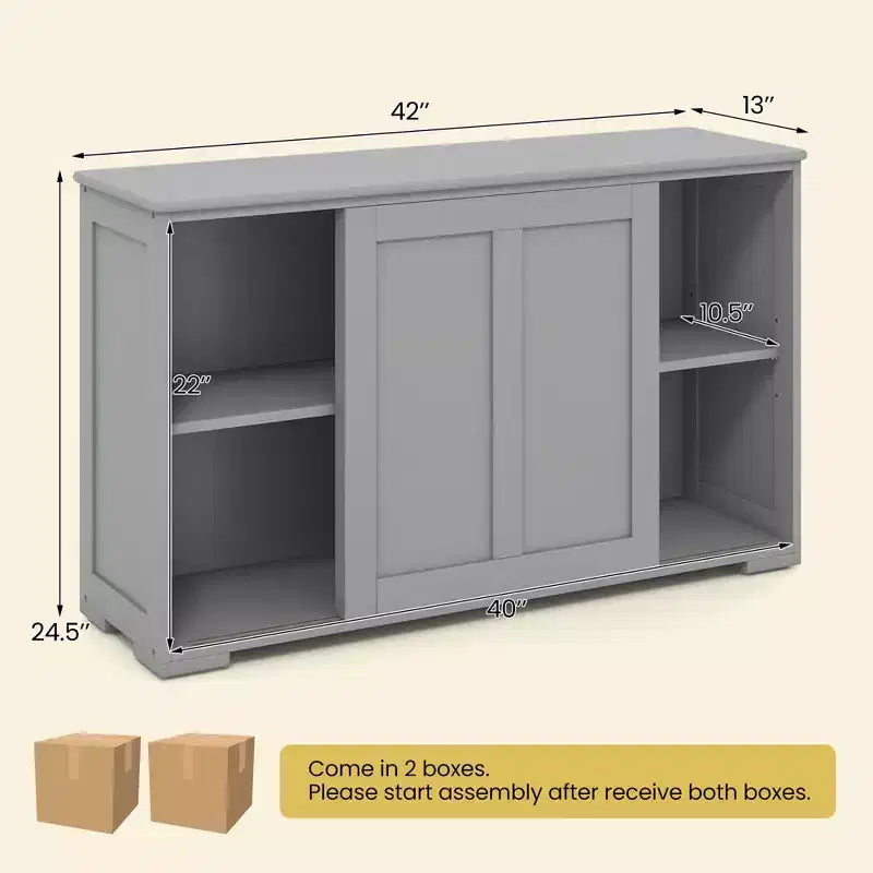 Stackable Buffet Sideboard Set of 2 with Sliding Doors & Adjustable Shelf, Brown/Black/Grey/Antique White