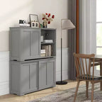 Stackable Buffet Sideboard Set of 2 with Sliding Doors & Adjustable Shelf, Brown/Black/Grey/Antique White