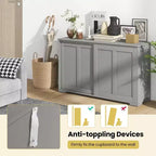 Stackable Buffet Sideboard Set of 2 with Sliding Doors & Adjustable Shelf, Brown/Black/Grey/Antique White