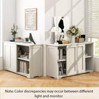 Stackable Buffet Sideboard Set of 2 with Sliding Doors & Adjustable Shelf, Brown/Black/Grey/Antique White