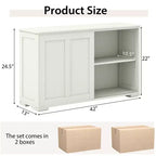 Stackable Buffet Sideboard Set of 2 with Sliding Doors & Adjustable Shelf, Brown/Black/Grey/Antique White