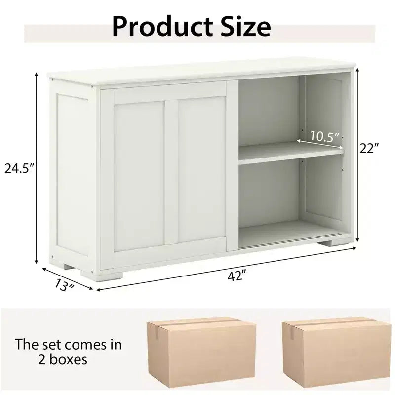 Stackable Buffet Sideboard Set of 2 with Sliding Doors & Adjustable Shelf, Brown/Black/Grey/Antique White
