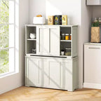 Stackable Buffet Sideboard Set of 2 with Sliding Doors & Adjustable Shelf, Brown/Black/Grey/Antique White